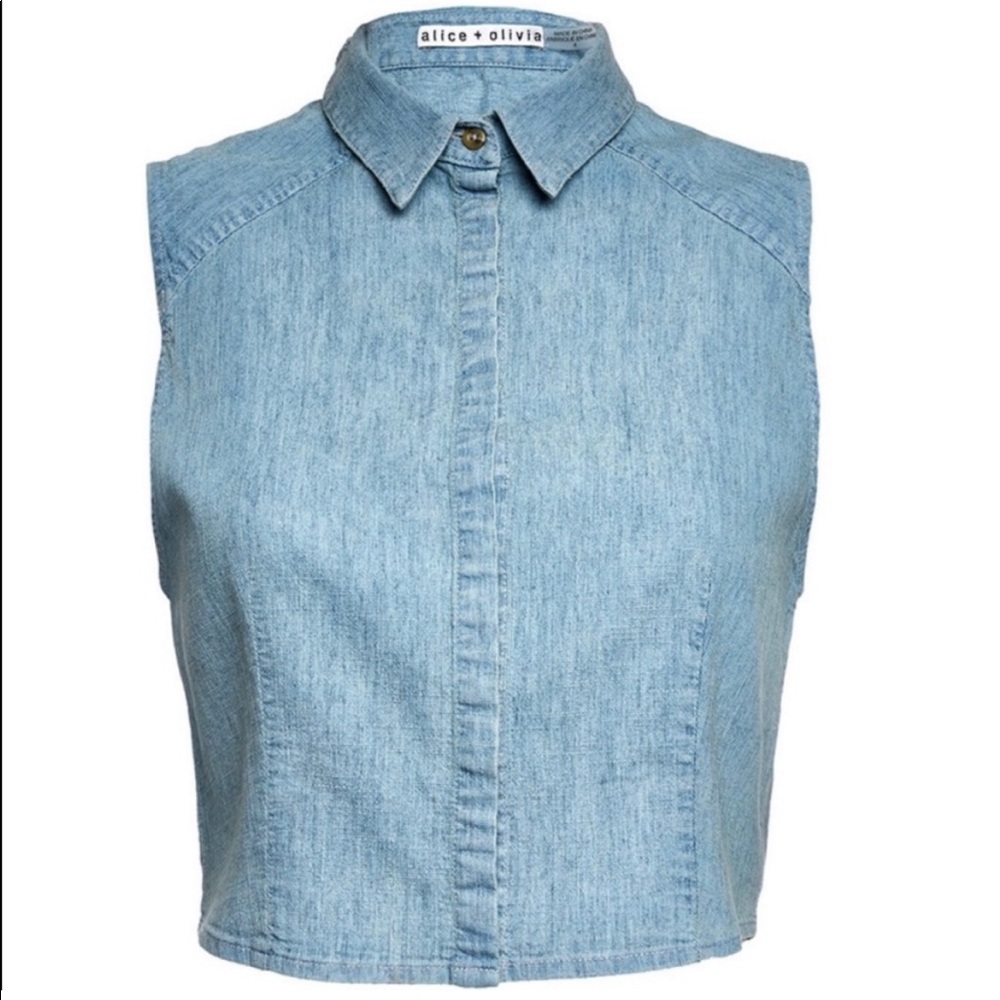 Alice + Olivia Lea Sleeveless Chambray Top